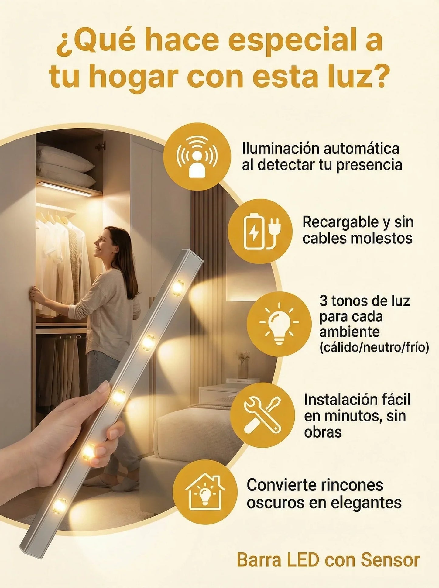 LumiSense – Luz inteligente que se enciende sola 50cm