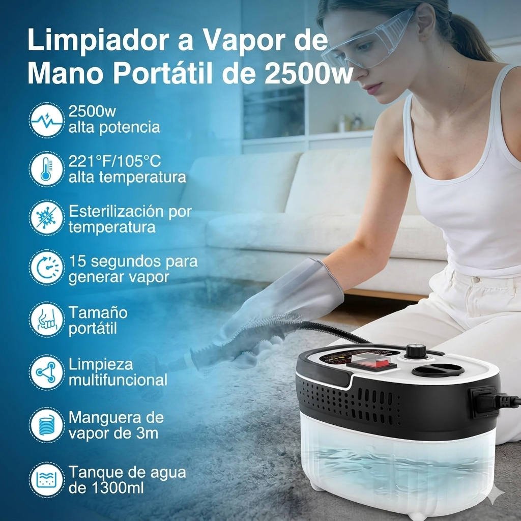 Limpiador a Vapor Portátil - 2500w