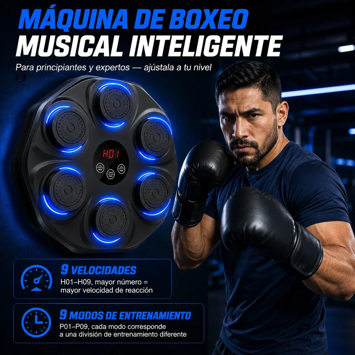Maquina Boxeo con Bluetooth y guantes