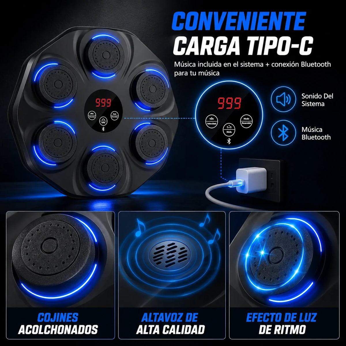 Maquina Boxeo con Bluetooth y guantes