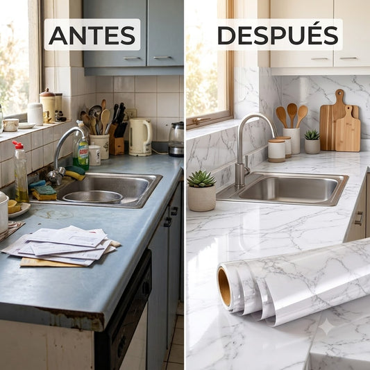 PAPEL MARMOL AUTOADHESIVO 10 mts. - Pega, corta y listo, sin obras