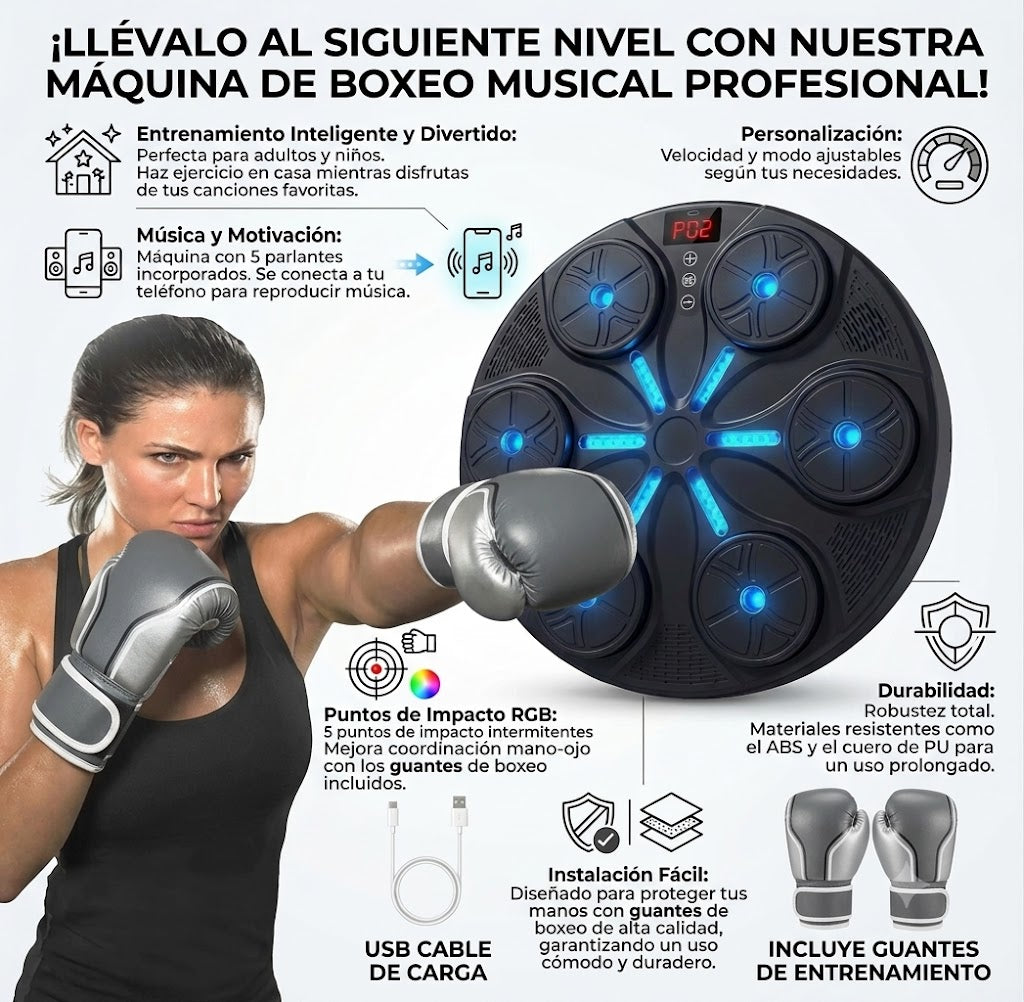 Maquina Boxeo con Bluetooth y guantes