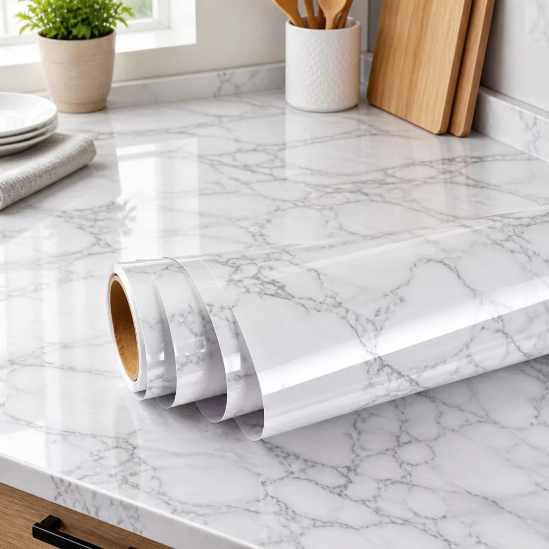 PAPEL MARMOL AUTOADHESIVO 10 mts. - Pega, corta y listo, sin obras