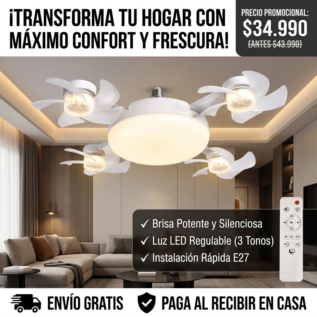 Ventilador de Techo con 4 Aspas y Luz