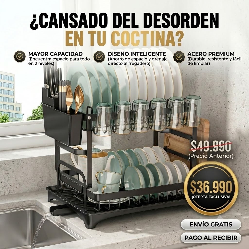 Secaplatos de Acero Inoxidable de 2 Niveles